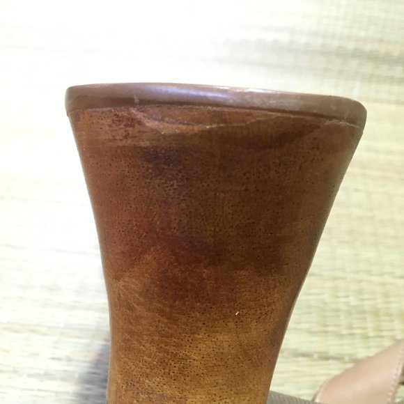 Vintage 90s Leather Thong Wedge Sandal - Sand Colour - Size 10 - Picture 12 of 13